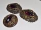 Vtg Antique Button & Matching Buckle Big Oval Amethyst Stone Leaf Motif Buttons photo 1
