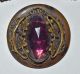 Vtg Antique Button & Matching Buckle Big Oval Amethyst Stone Leaf Motif Buttons photo 2
