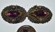 Vtg Antique Button & Matching Buckle Big Oval Amethyst Stone Leaf Motif Buttons photo 3