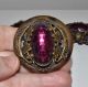 Vtg Antique Button & Matching Buckle Big Oval Amethyst Stone Leaf Motif Buttons photo 8