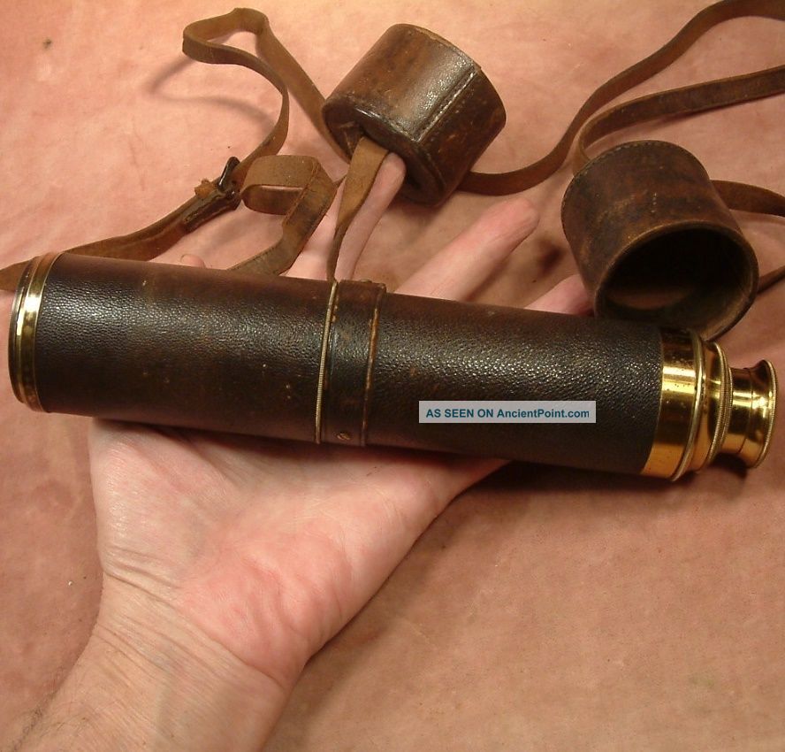 Antique Four Draw Powerful Telescope C1890 Brass & Leather. Other Antique Science Equip photo