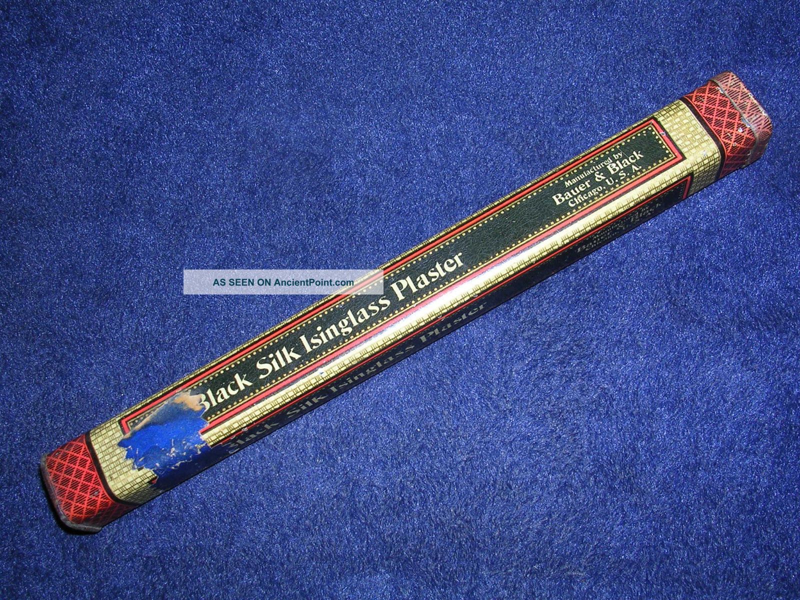 Rare Antique Bauer & Black Silk Isinglass Plaster In Tin Surgical Other Medical Antiques photo