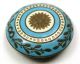 Antique French Enamel Button Turquoise W/ Brass Flower & Leaves 1 & 1/16 