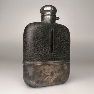 Black Starr & Frost Flask - Sterling & Leather - C.  1890 Scarce - - photo