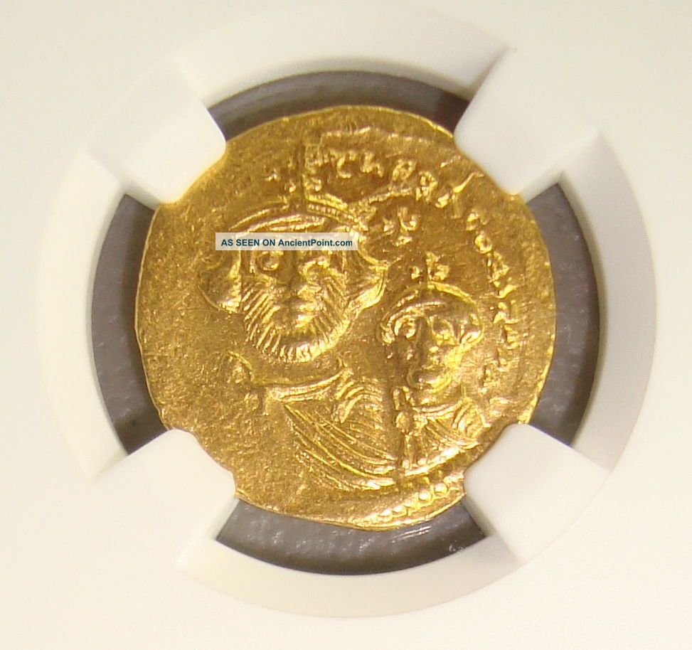 Ad 613 - 641 Heraclius & Her.  Constantine Ancient Byzantine Gold Solidus Ngc Byzantine photo