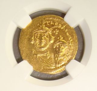 Ad 613 - 641 Heraclius & Her.  Constantine Ancient Byzantine Gold Solidus Ngc photo