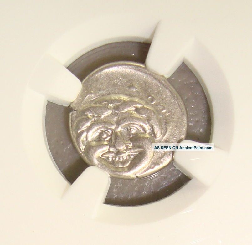 4th Cent Bc Mysia,  Parium Ancient Greek Gorgon Silver Hemidrachm Ngc Vf Edge Cut Greek photo
