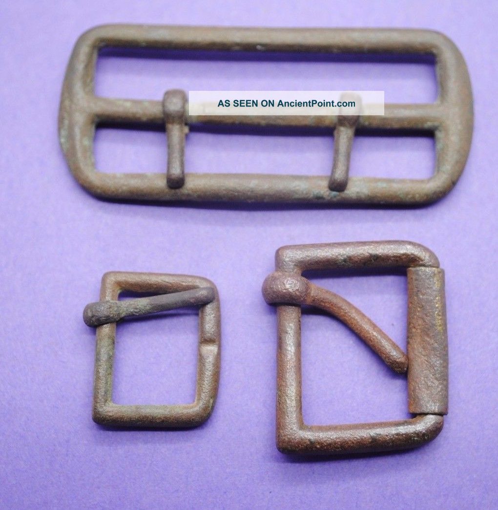 Group Of 3 Post Medieval Brass And Copper Buckles 18th Century Ad British photo