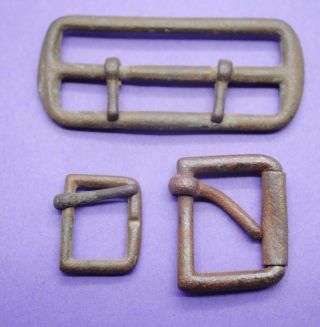 Group Of 3 Post Medieval Brass And Copper Buckles 18th Century Ad photo
