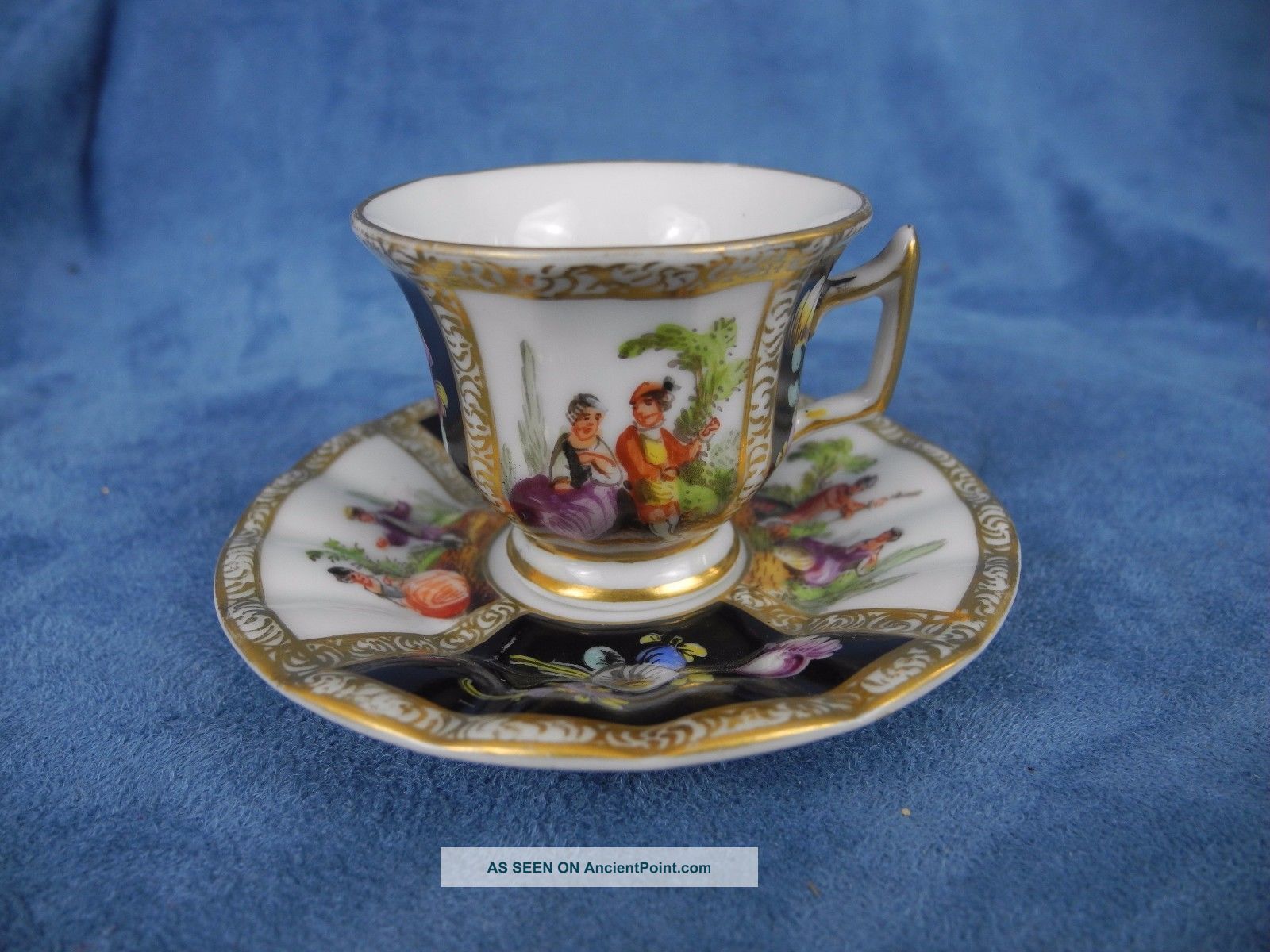 Antique Dresden Lovers Scene Demi Cup & Saucer Cups & Saucers photo