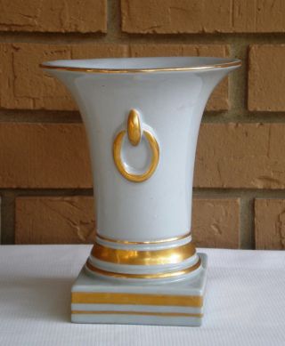 Vtg Blue - Grey & Gold Trim Handle Cachepot Jardiniere Flower Vase Planter P173x photo