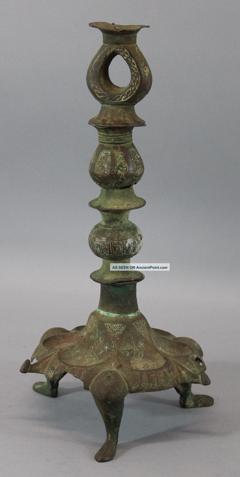 Ancient Antique Islamic Middle Eastern Bronze Archaic Candlestick Middle East photo