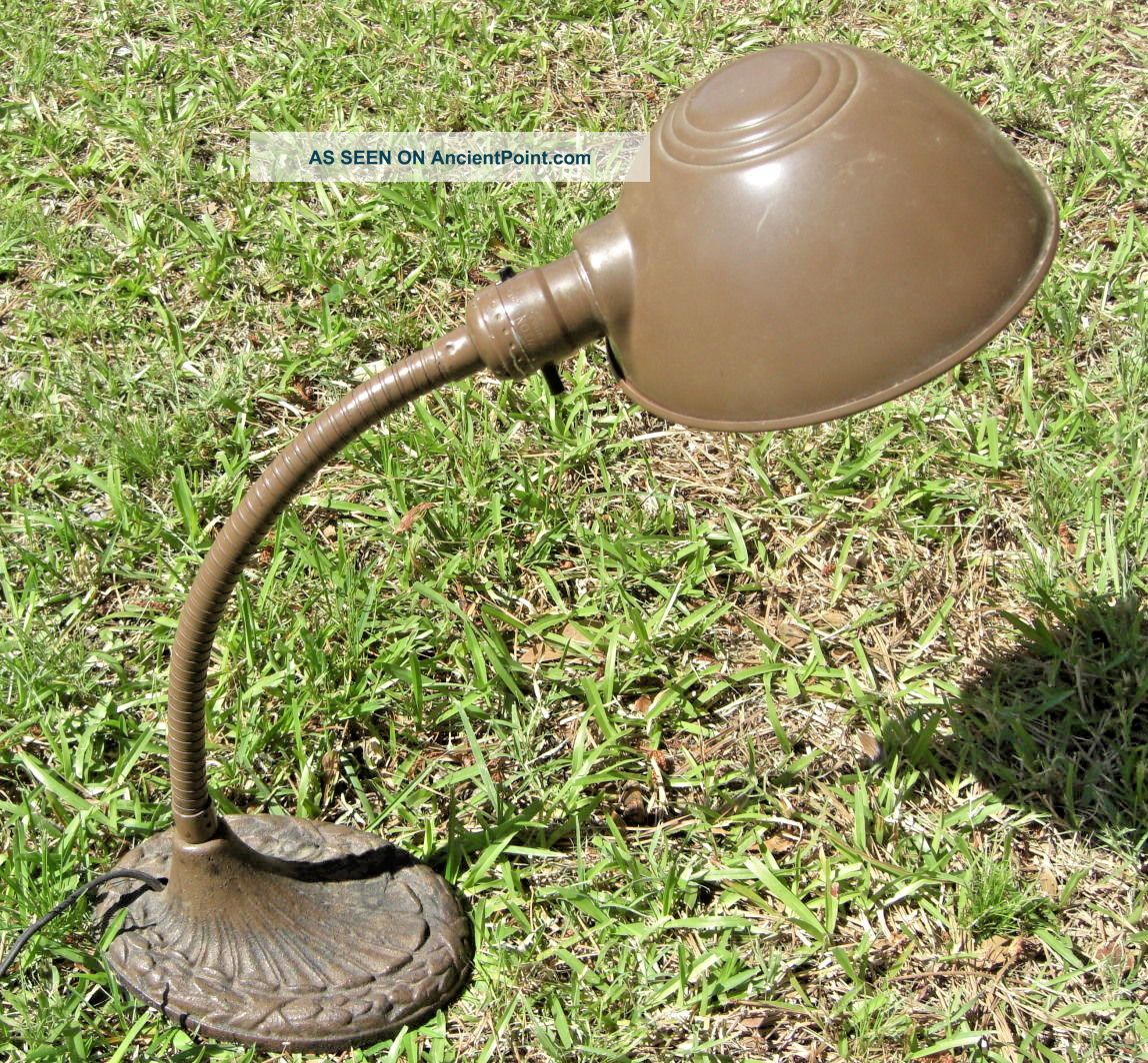 Vintage Cast Iron Table Lamp Light Steampunk Industrial Art Deco Goose Neck Lamps photo