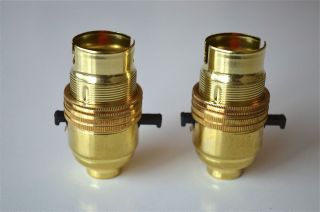 Switch Brass Bayonet Fitting Lamp Bulb Holder C/w Shade Ring 10mm L9 photo