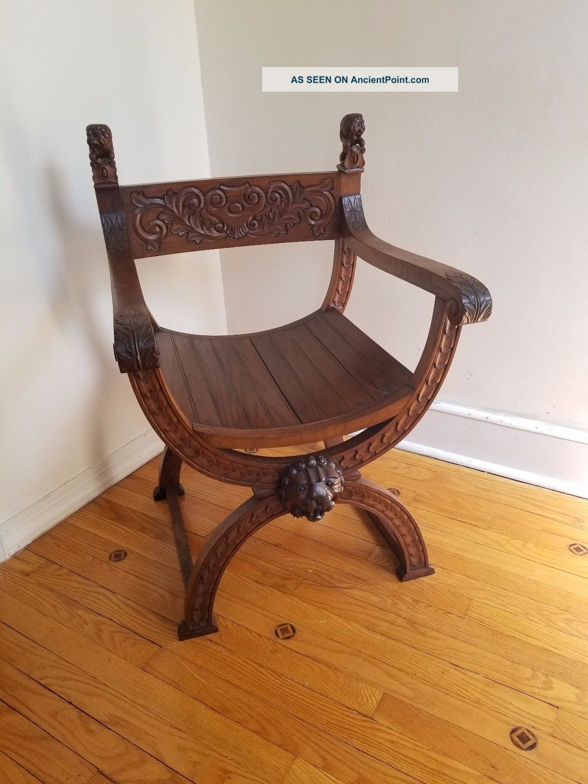 Vintage Lion Throne Chair Carved Wood Circa.  1950 1800-1899 photo