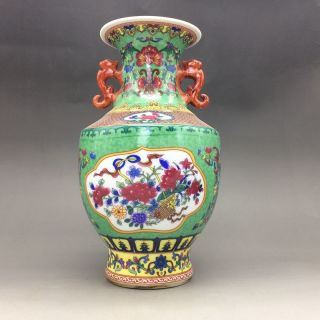 Chinese Famille Rose Porcelain Hand - Painted Dragon & Flower Vase W Qianlong Mark photo