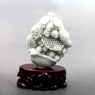 Exquisite 100 Natural Dushan Jade Hand Carved Grapes And Loofah Statue Y231 photo