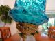 Victorian Hanging Hall Lamp Blue Glass Lamps photo 1