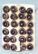24 Victorian Glass Buttons Silver Purple Luster Pressed Stars On Card Antique Buttons photo 1