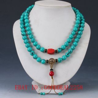 Chinese Old Turquoise&red Coral & Brass Handwork Decoration Necklaces Qxl053 photo