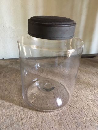 Rare Small Early Antique Apothecary Pantry Storage Jar Tin Lid Pontil Aafa photo