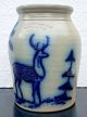 1985 Beaumont Pottery Salt Glaze Crock Cobalt Deer Palm Tree York Maine Fine Jar Primitives photo 1