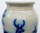 1985 Beaumont Pottery Salt Glaze Crock Cobalt Deer Palm Tree York Maine Fine Jar Primitives photo 2