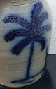 1985 Beaumont Pottery Salt Glaze Crock Cobalt Deer Palm Tree York Maine Fine Jar Primitives photo 7