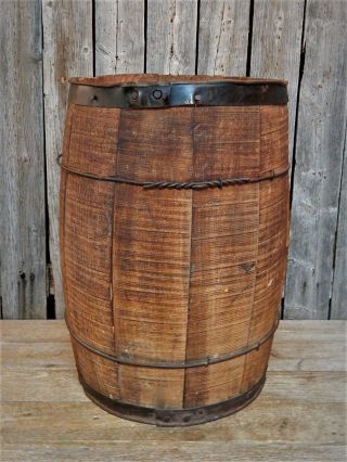 Antique Rustic Wooden Nail Barrel Keg Old England Barn Find photo