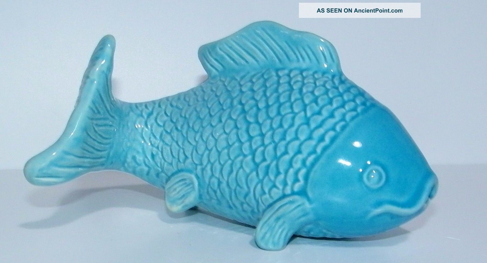 Vintage Koi Fish Porcelain Blue 1960 Fish Tank Decoration Japan ? Asian Rare Plates & Chargers photo