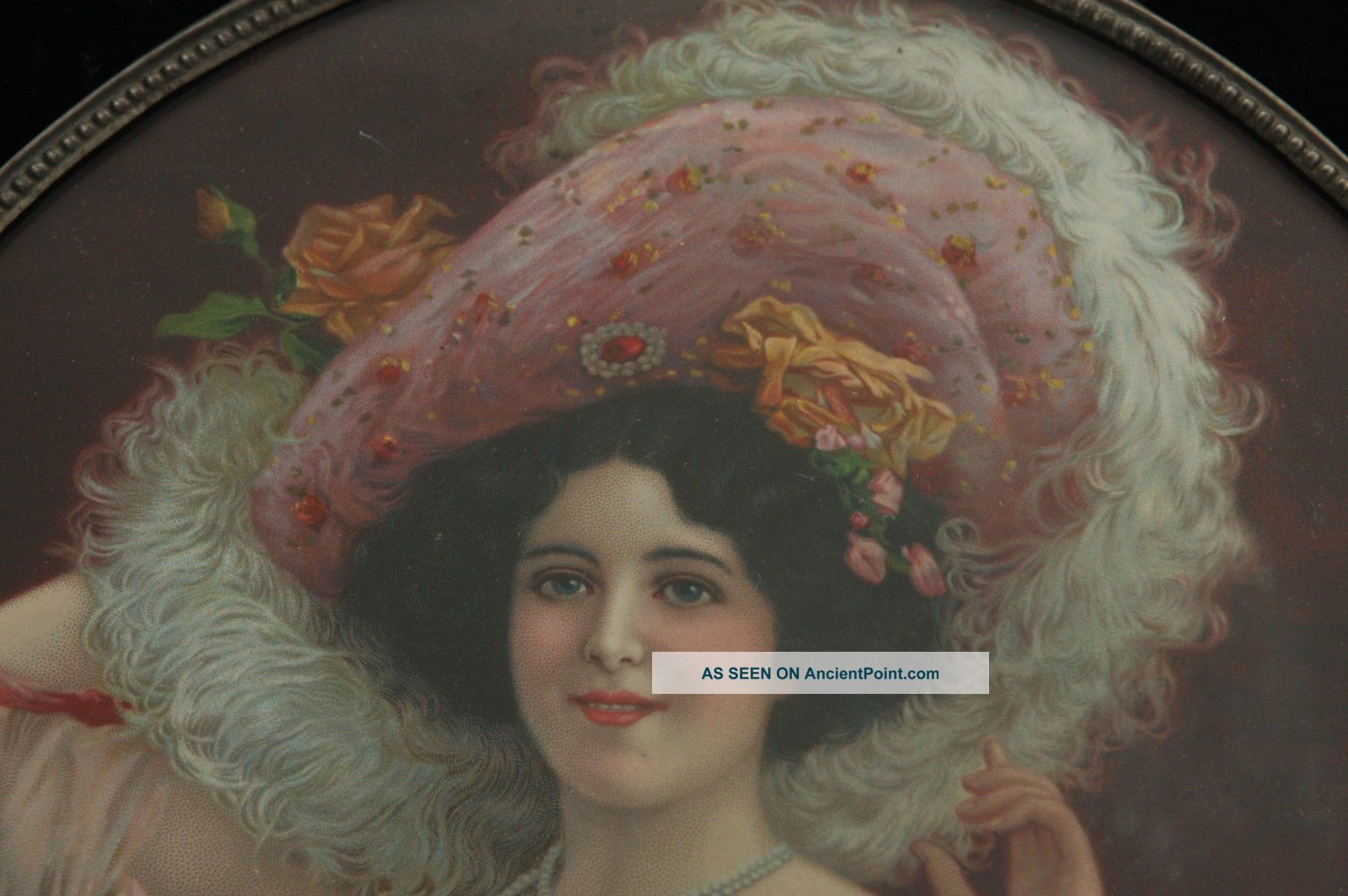 Vintage Victorian Woman In Huge Hat Colorful Dress Portrait Flue Cover