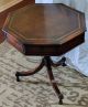 Hollywood Regency Leather Top Gaming Card Drum Table Old Colony Furniture Co Mcm 1900-1950 photo 8