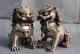 Chinese Folk White Copper Silver Fengshui Evil Foo Dog Lion Beast Statue Pair Foo Dogs photo 1