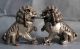 Chinese Folk White Copper Silver Fengshui Evil Foo Dog Lion Beast Statue Pair Foo Dogs photo 2