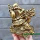 China Brass Happy Laugh Buddha Yuanbao On Dragon Turtle Tortoise Lucky Statue Other Antique Chinese Statues photo 1