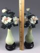 Pair Chinese Small Stone Carved Vases & Flowers On Stands Vases photo 10