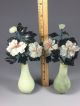 Pair Chinese Small Stone Carved Vases & Flowers On Stands Vases photo 5
