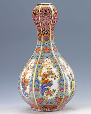 Chinese Enamel Color Bottles Drawn Bird & Flower Vase W Yongzheng Mark photo