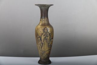 Exquisite Chinese Carving Brass Guanyin Vase Daqing Mark J303 photo