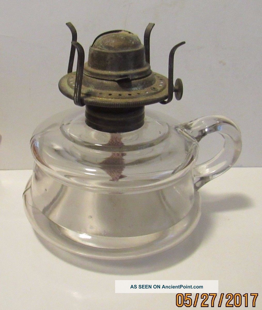 Antique Oil Lamp With Handle And Burner Metalware photo