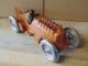 Vintage Hubley Cast Iron Orange Road Race Car Moving Flame Red Pistons Art Deco photo 1