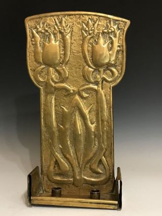 Fabulous Arts Crafts / Art Nouveau Brass Double Candle Wall Sconce C1910 photo