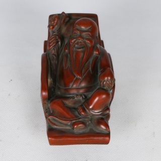 Delicate Decorate Chinese Redwood Hand Carved God Of Longevity Statue photo