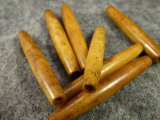 7 Old Bone Hair Pipe Beads For Breastplate Good Patina & Color Fur Trade photo