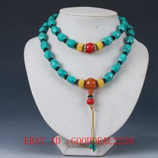 Chinese Old Turquoise&red Coral &deeswax Handwork Decoration Necklacesxl060 photo
