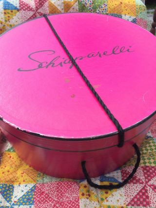 Vintage Schiaparelli Hot Pink Hat Box W/ Vintage Hat photo