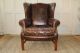 Lillian August Stratford Distressed Leather Wingback Chair Post-1950 photo 1