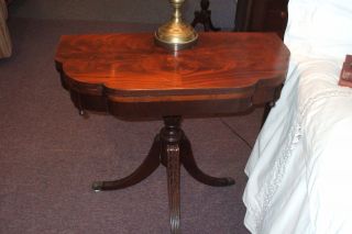 Small Mahogany Duncan Phyfe Flip Top Game Table Vintage Antique Flame Crotch photo