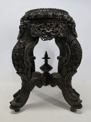 Anglo Indian Carved Teak Export Victoriana Plant Vase Fern Stand Dolphins Nr Yqz photo