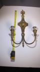 1 - Pair Large Antique Brass Crystal Candle Wall Sconces From 1900 ' S Chandeliers, Fixtures, Sconces photo 1